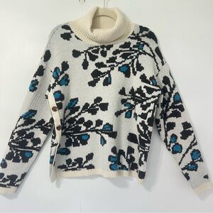St Johns Bay Floral Chunky Turtleneck Knit Soft Cozy Boxy Fit Sweater Size L NWT